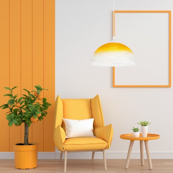 Lustră galbenă cu abajur din sticlă ø 30 cm Sfera – LAMKUR-image-1