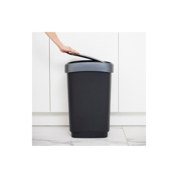 Coș de gunoi negru/argintiu din plastic 50 l Twist – Rotho-image-1