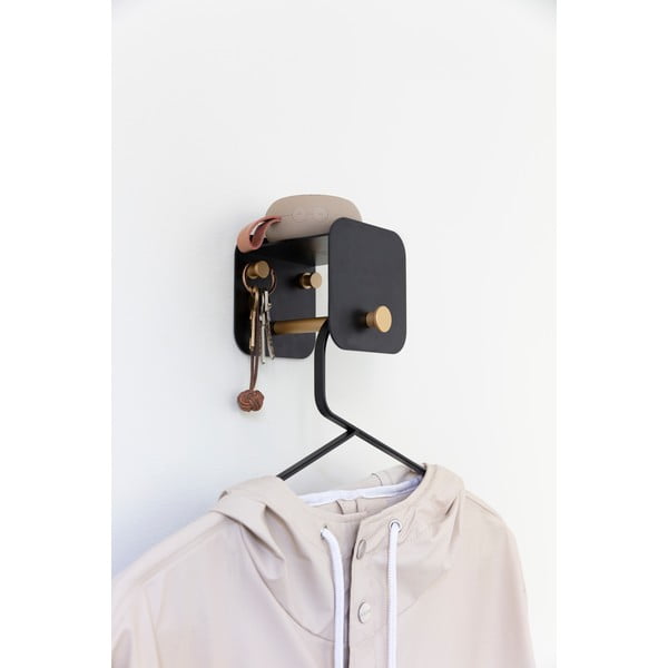 Cuier de perete negru cu raft din metal Hang in There – UMAGE-image-1