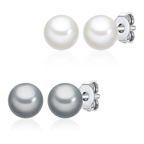 Set 2 perechi de cercei cu perle Perldesse Muschel, ⌀ 0,6, alb-gri deschis