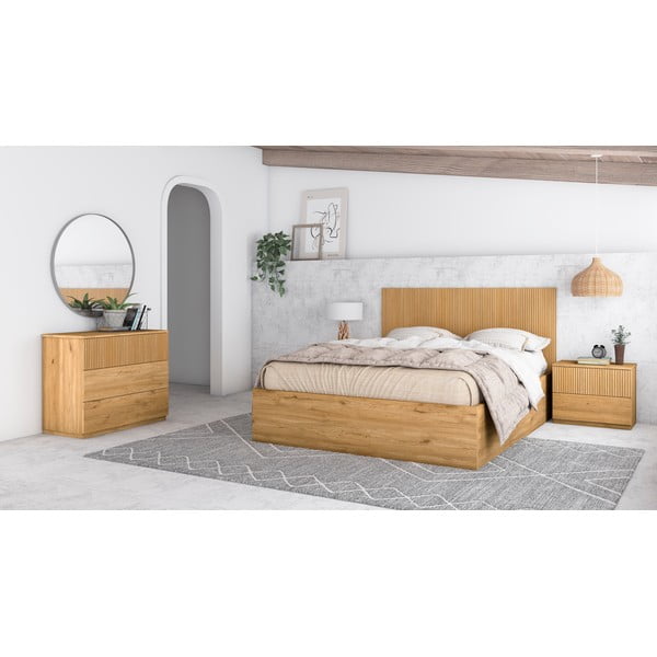 Comodă joasă cu aspect de lemn de stejar 100x72 cm Rayana – Marckeric-image-1