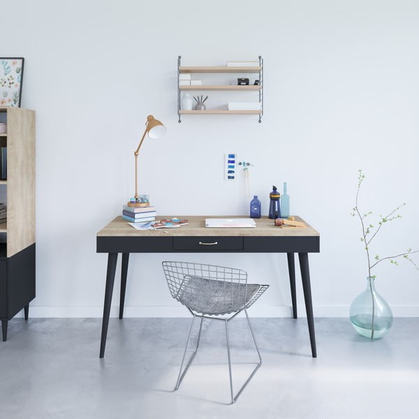 Birou negru cu blat cu aspect de stejar 134x59 cm - TemaHome -image-1
