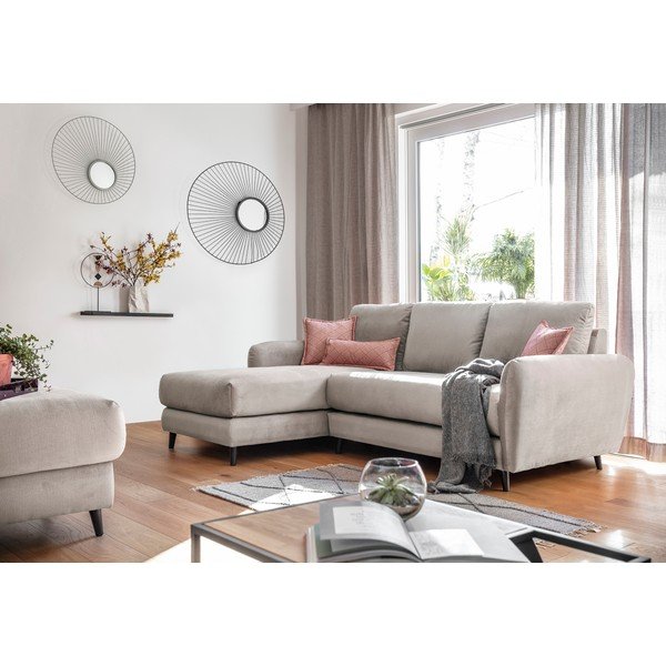 Colțar cu șezlong pe partea stângă și taburet din catifea Miuform Cosy Claire, bej-image-4