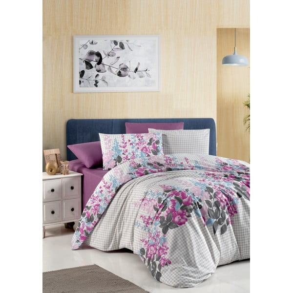 Lenjerie de pat mov/gri din bumbac ranforcé pentru pat dublu 200x200 cm Neva – Mijolnir