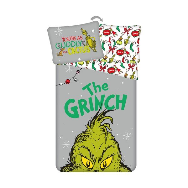 Lenjerie de pat pentru copii verde/gri din bumbac pentru pat de o persoană 200x140 cm Grinch – Jerry Fabrics