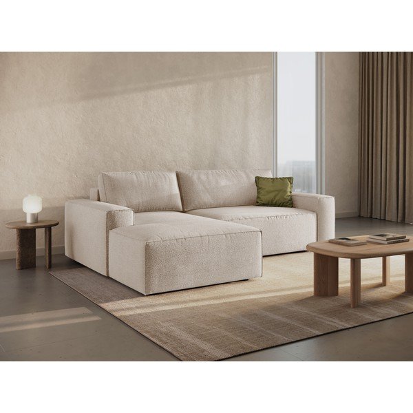 Colțar bej extensibil cu tapițerie din țesătură bouclé (cu colț pe partea stângă ) Jodie – Micadoni Home-image-1