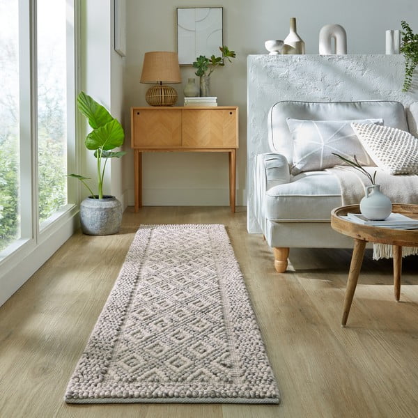 Covor tip traversă gri țesut manual din amestesc de lână 60x230 cm Minerals Diamond – Flair Rugs-image-1
