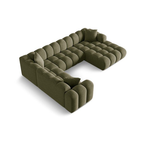 Colțar verde cu tapițerie din chenille (cu colț pe partea stângă/în formă de "U") Treno – Cosmopolitan Design-image-2