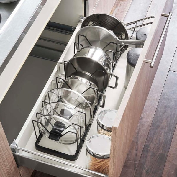 Suport reglabil pentru oale și capace YAMAZAKI Tower, negru-image-1