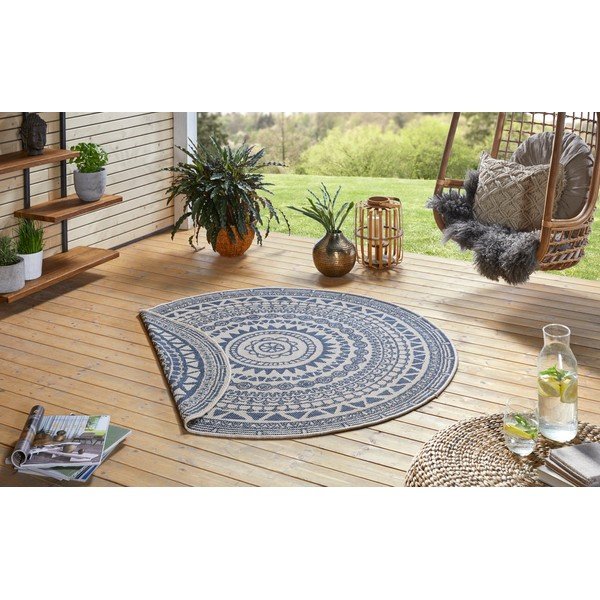 Covor adecvat pentru exterior NORTHRUGS Coron, ø 140 cm, albastru-crem-image-3