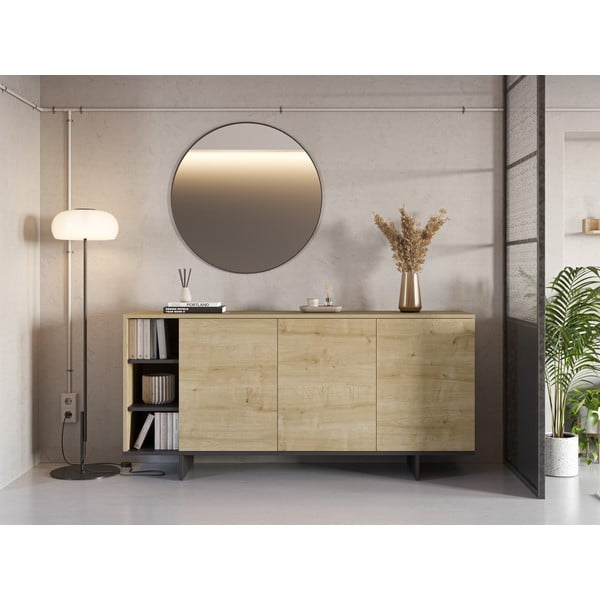 Comodă în culoare naturală joasă cu aspect de lemn de stejar 170x80 cm Cequoia – Marckeric-image-1