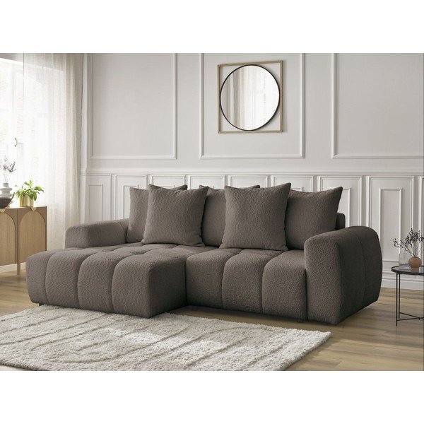 Colțar maro extensibil/cu spațiu de depozitare cu tapițerie din țesătură bouclé (cu colț pe partea stângă/cu șezlong) Roxelane – Bobochic Paris-image-3