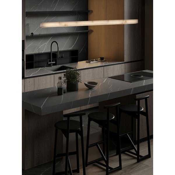 Lustră albă/alămie LED cu intensitate reglabilă cu aspect de piatră Vaster – Nova Luce-image-1