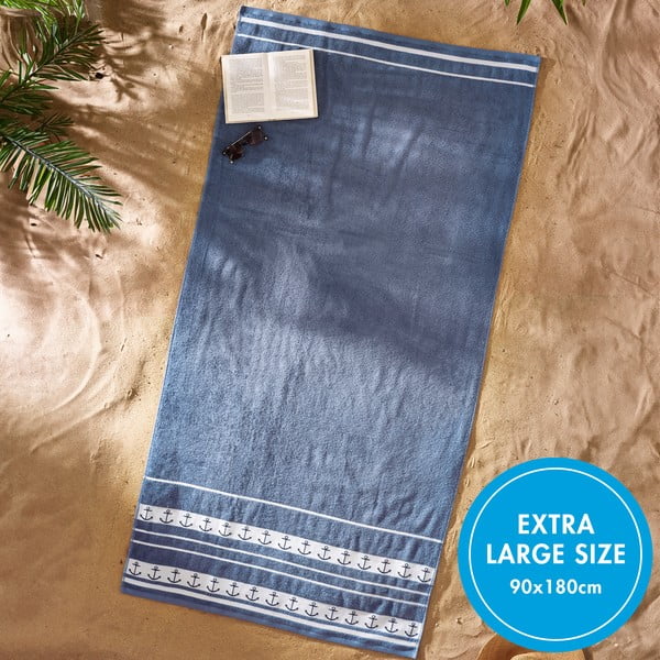 Prosop de plajă albastru din bumbac 90x180 cm Anchors – Catherine Lansfield-image-4