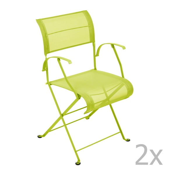 Set 2 scaune pliante cu mânere Fermob Dune, verde lămâie