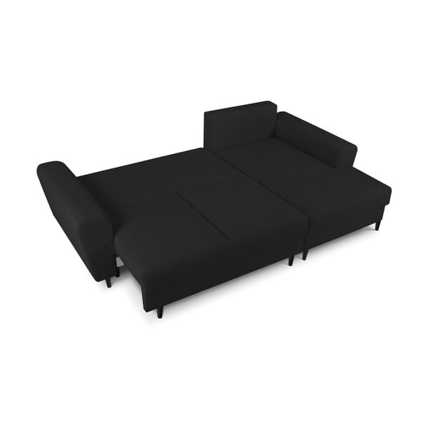 Colțar negru extensibil, cu spațiu de depozitare cu tapițerie din țesătură bouclé (cu colț pe partea dreaptă, cu șezlong) Kyoto – Cosmopolitan Design-image-2
