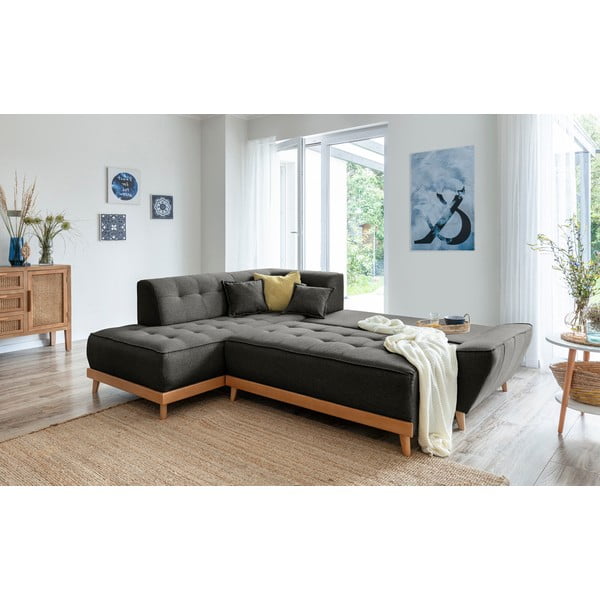 Colțar extensibil cu șezlong pe partea stângă Miuform Dazzling Daisy L, gri închis-image-4