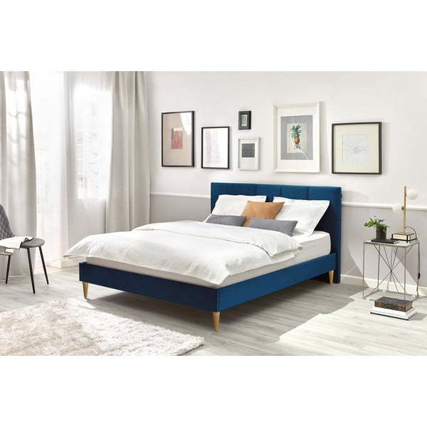 Pat matrimonial 180x200 cm albastru tapițat cu somieră Vivara – Bobochic Paris-image-3