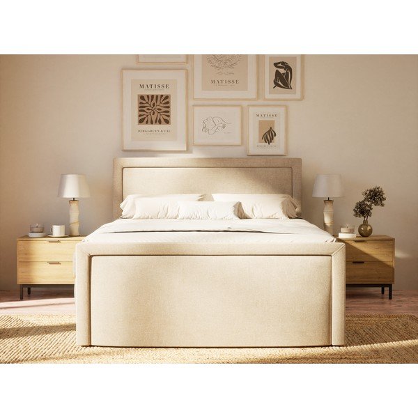 Pat boxspring bej cu spațiu de depozitare 160x200 cm Fresco – Maison de Rêve-image-4