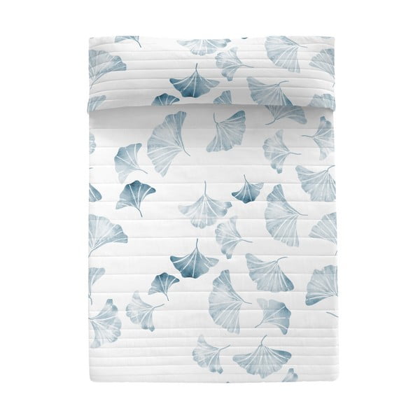 Cuvertură alb-albastru matlasată din bumbac 180x260 cm Ginkgo – Blanc