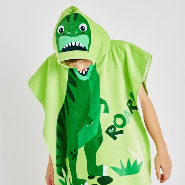 Poncho pentru copii verde din bumbac Dinosaur – Catherine Lansfield-image-2