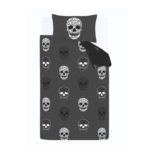 Lenjerie de pat pentru copii gri închis pentru pat de o persoană 135x200 cm Skulls – Catherine Lansfield