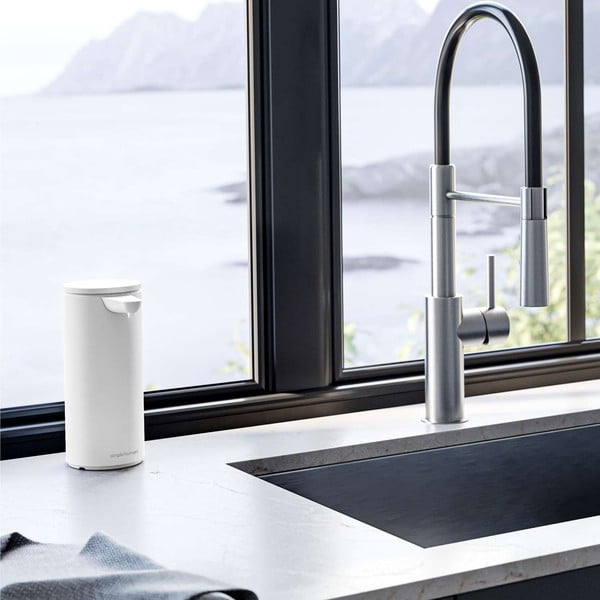 Dozator de săpun lichid alb automat din metal 414 ml – simplehuman-image-1