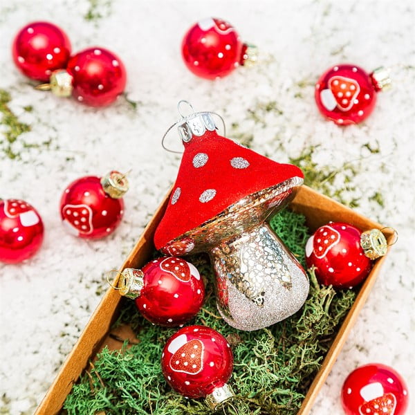 Globuri de Crăciun lucrate manual 12 buc. din sticlă ø 3 cm Mushroom Mini – Sass & Belle-image-2