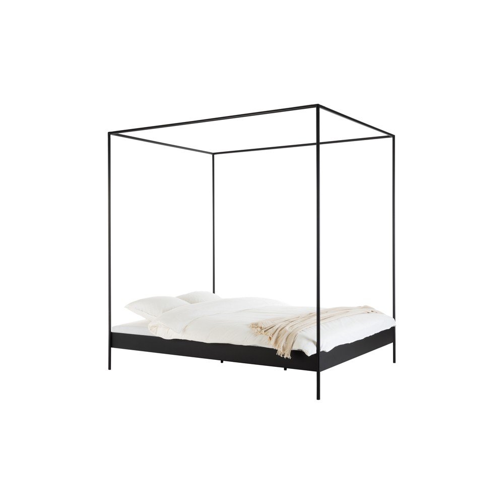 Pat matrimonial negru din oțel fără tăblie/cu baldachin cu somieră 180x200 cm Eton – noo.ma