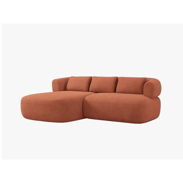 Colțar teracotă cu tapițerie din țesătură bouclé (cu colț pe partea stângă/cu șezlong) Jenny – Micadoni 