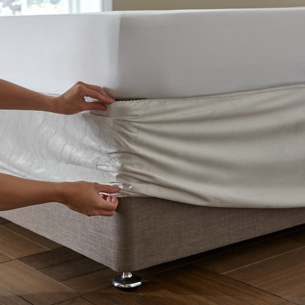 Husă pentru cadru de pat crem din catifea cu elastic 152x198 cm Kingsley – Catherine Lansfield-image-2