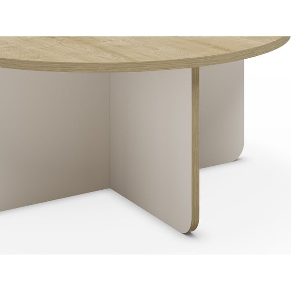 Măsuță de cafea crem/în culoare naturală rotundă cu blat cu aspect de lemn de stejar ø 80 cm Hillary – Marckeric-image-3
