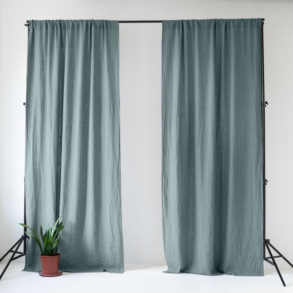 Draperie albastru prăfuit din in 140x170 cm Blue Fog – Linen Tales