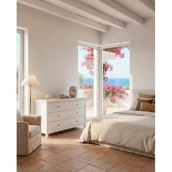 Comodă albă joasă din lemn de pin 130x80 cm Berna – Marckeric-image-1