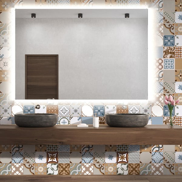 Set 30 autocolante de perete Ambiance Tiles Azulejos Estefania, 15 x 15 cm