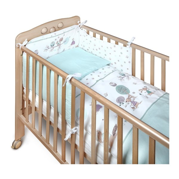 Protecție grilaj pat pentru bebeluși YappyKids Bumper Forest 60 x 60 cm, verde