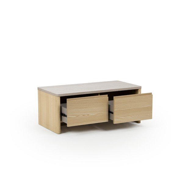 Măsuță de cafea albă/în culoare naturală deschisă cu aspect de lemn de stejar 40x100 cm Dore – Marckeric-image-2