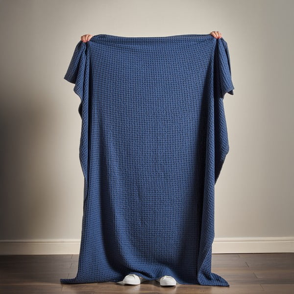Pătură albastru-închis din bumbac 150x200 cm Jaipur Chunky Waffle – Pineapple Elephant-image-2