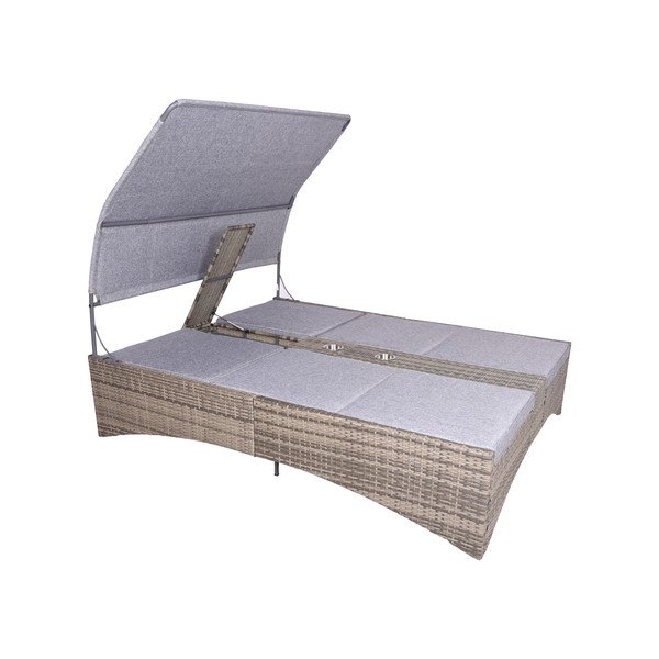 Șezlong de grădină gri din metal și ratan artificial cu două locuri Pescara – Garden Pleasure-image-2