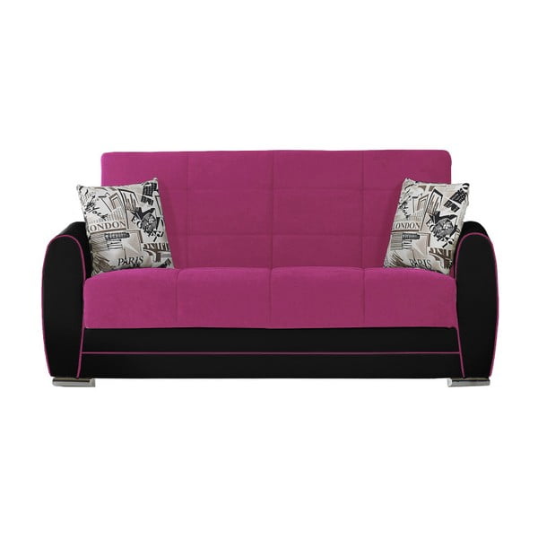 Canapea extensibilă de 2 persoane cu spaţiu de depozitare, Esidra Rest, roz - negru