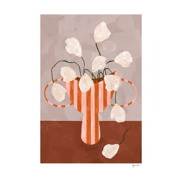 Poster 50x70 cm White Flowers in Striped Vase – Frankie Penwill – The Poster Club