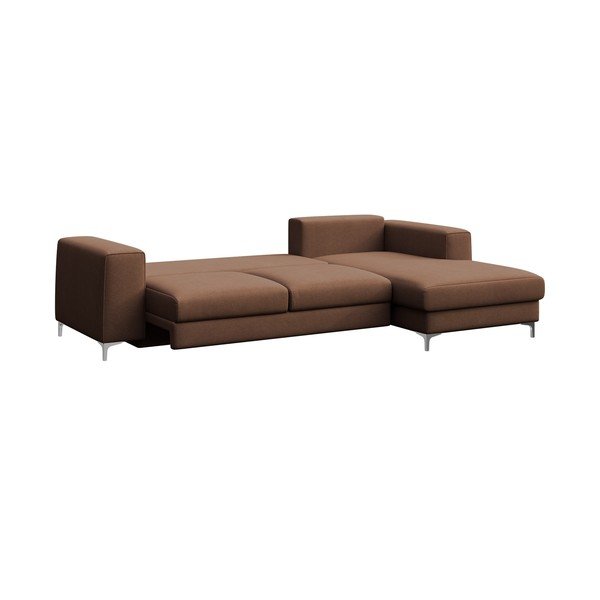 Colțar maro extensibil, cu spațiu de depozitare cu tapițerie din catifea (cu colț pe partea dreaptă, cu șezlong) Rene – Rodier-image-3