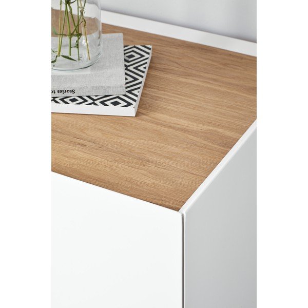 Comodă albă joasă cu aspect de lemn de stejar 110x85 cm Arista – Teulat-image-2