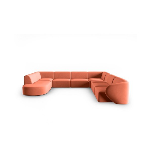 Colțar roz cu tapițerie din catifea (cu colț pe partea dreaptă, în formă de "U") Paolo – Milo Casa