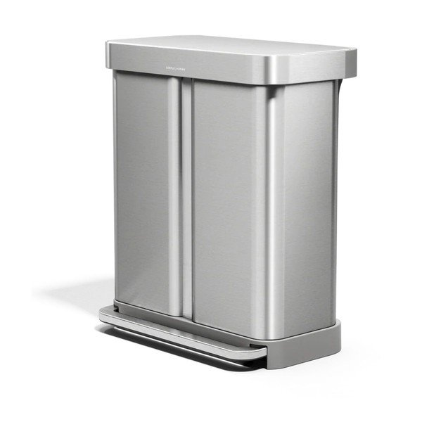 Coș de gunoi argintiu mat pentru reciclare/cu pedală 34+24 l din oțel – simplehuman