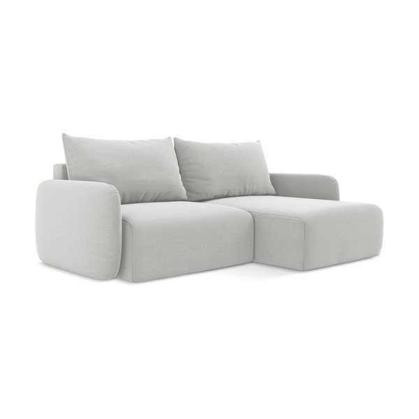 Colțar gri deschis extensibil/cu spațiu de depozitare cu tapițerie din catifea (cu colț pe partea dreaptă/cu șezlong) Kalena – Makamii-image-2