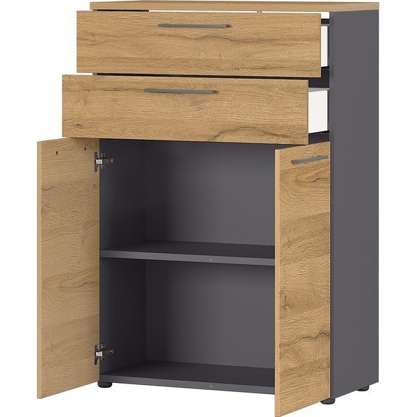 Comodă gri antracit înaltă cu aspect de lemn de stejar 80x120 cm Agenda – Germania-image-2