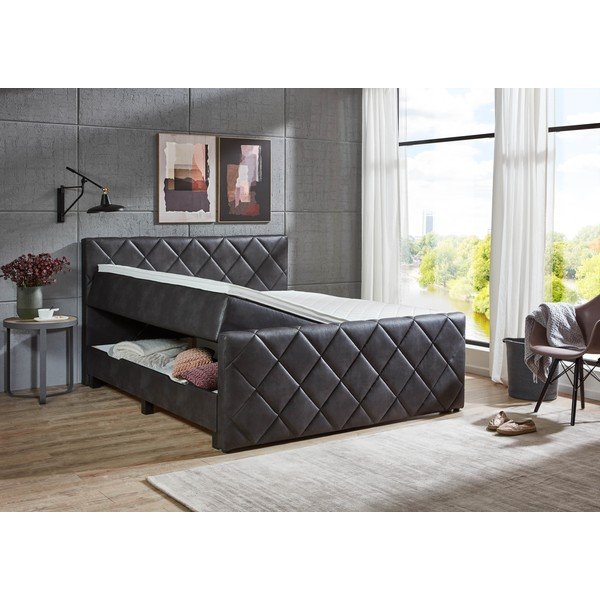 Pat boxspring negru cu spațiu de depozitare 180x200 cm Chester – Rojaplast-image-2