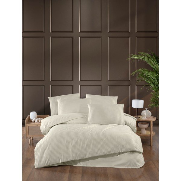 Lenjerie de pat crem din damasc pentru pat dublu, extinsă cu cearceaf inclus, cu 4 piese 200x220 cm – Mila Home