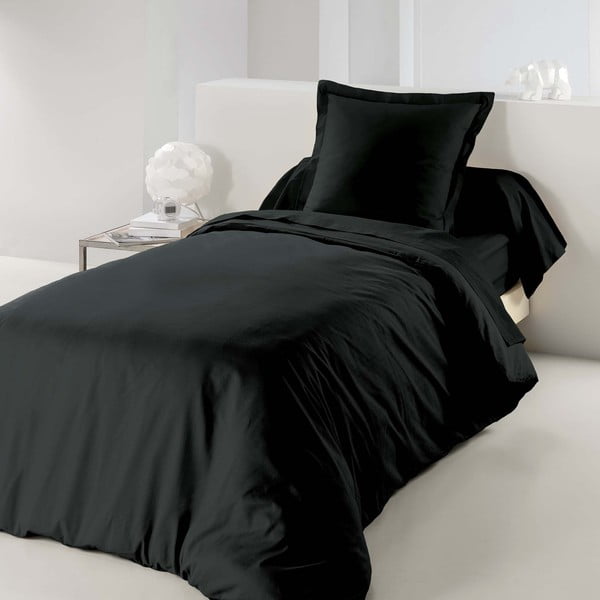 Lenjerie de pat neagră din bumbac pentru pat de o persoană 140x200 cm Lina – douceur d'intérieur